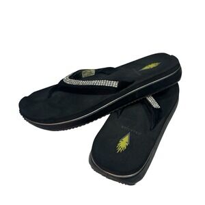Volatile Flip Flops‎ Rhinestone Thong Black Sandals Women's Black Leather Size 9